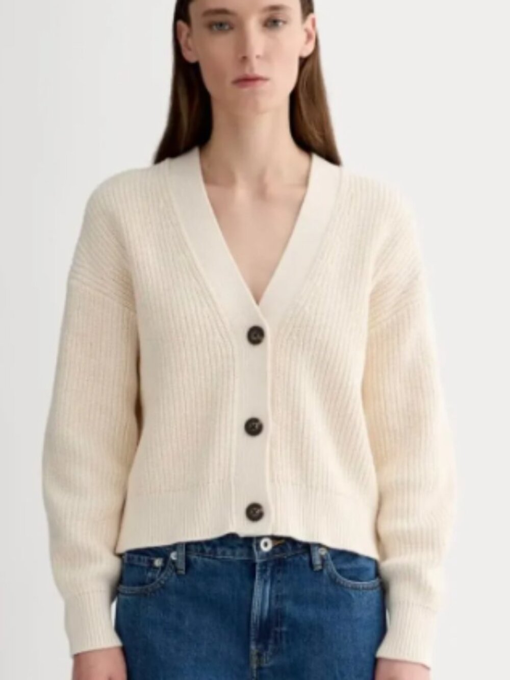 Everlane Boxy Cardigan in Cotton (Cream, XXL)